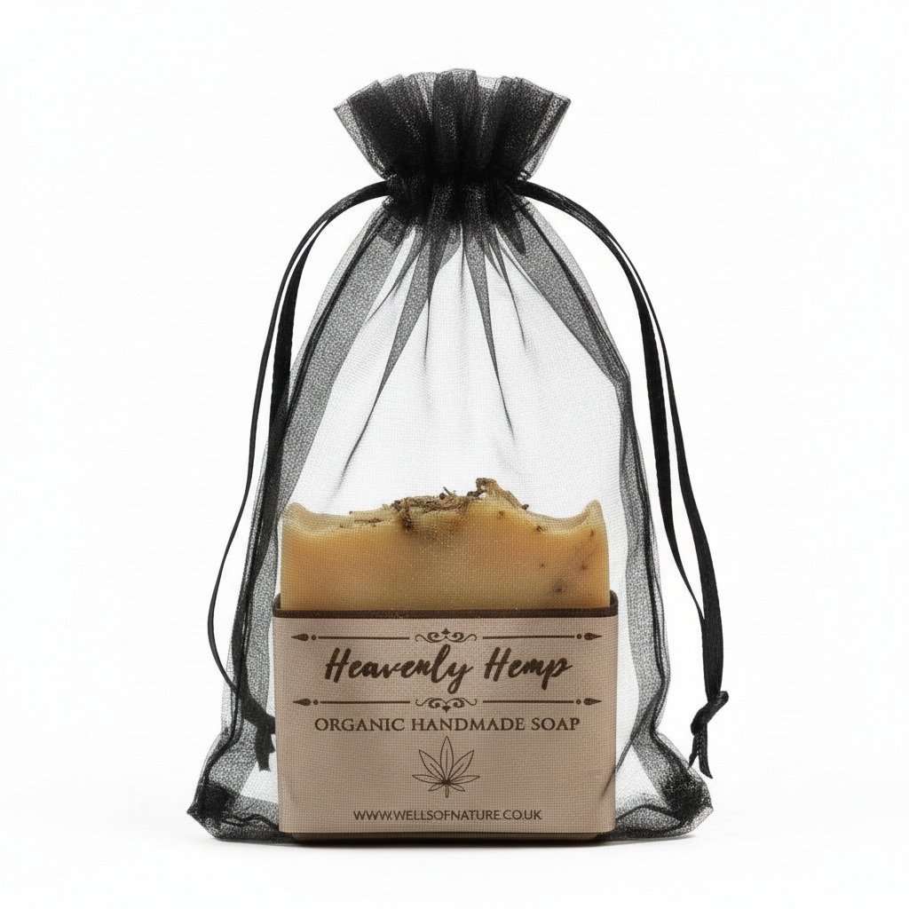 Heavenly hemp soap in black mesh bag